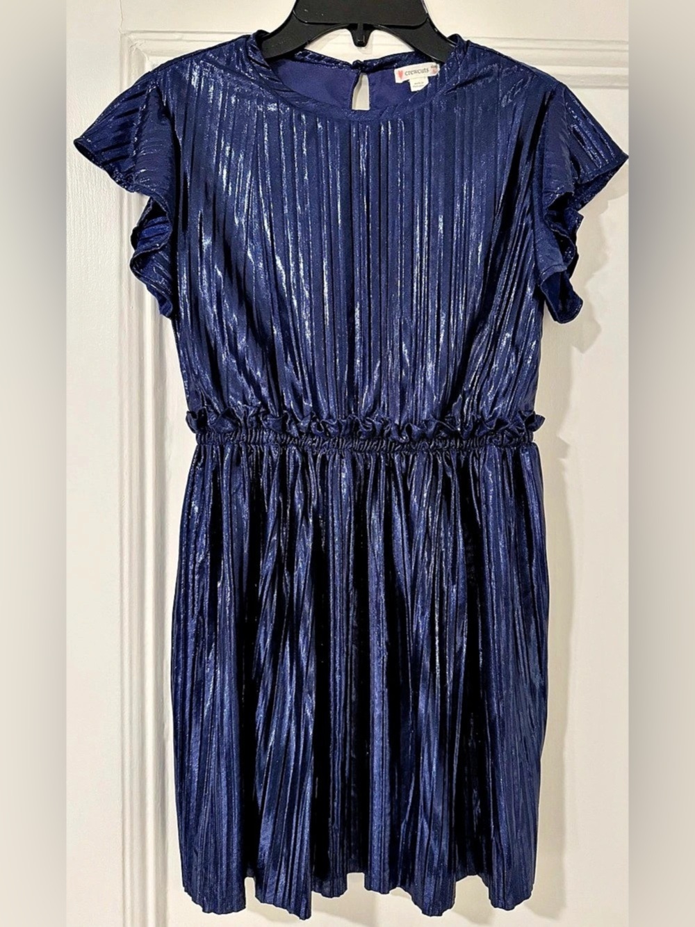 Crewcuts Metallic Pleated Mini Dress in Blue